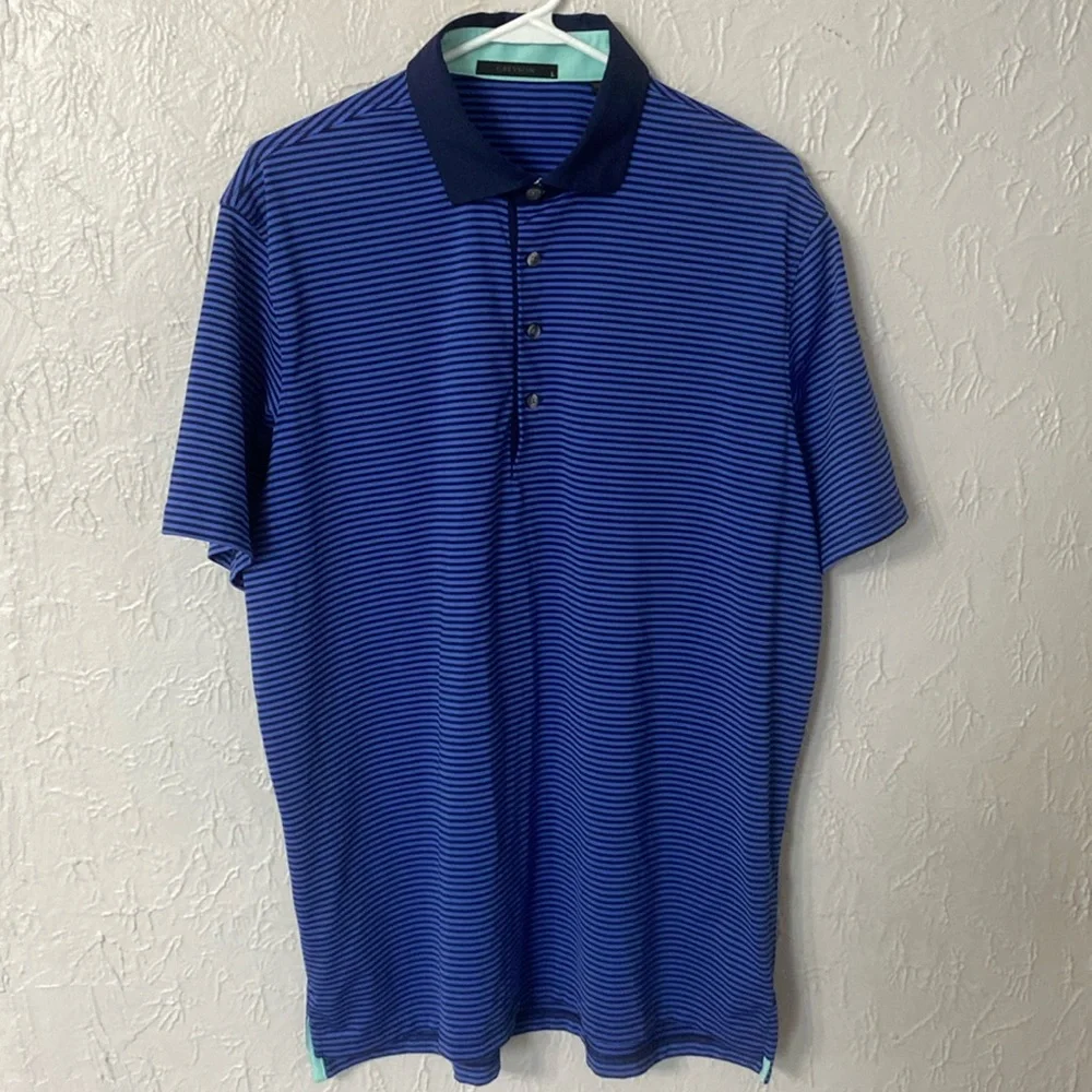 ⛳️ Greyson Men’s Navy Blue Stripped Golf Polo - L 🏌️♂️ - Picture 1 of 10
